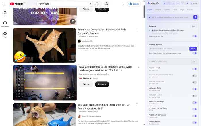 YouTube search, the bait removed